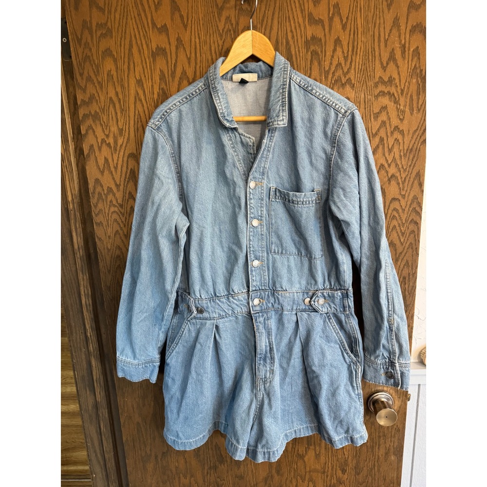 Universal Thread Womens Denim Romper Light Wash Button Front Long Sleeve Size 12 - Picture 2 of 6
